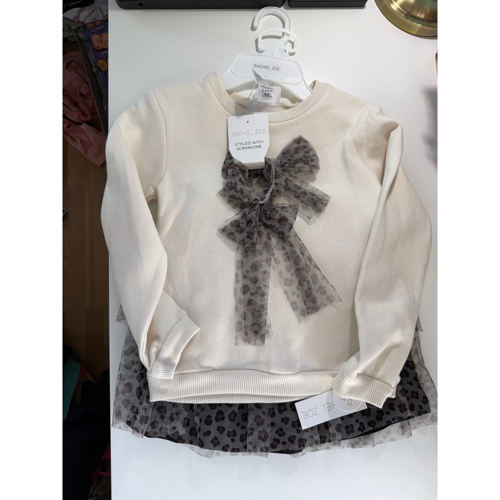 Rachel Zoe Kids 2-Piece Sweatshirt and Leopard Tulle Skirt Set with Scrunchie 6X